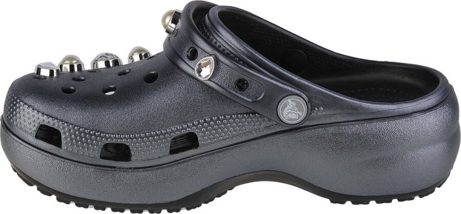Crocs Classic Platform Crystals Pearls Clog 208342-001 Vrouwen Zilver Slippers