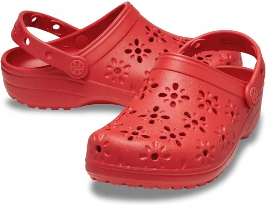 Crocs Classic Serie Bloemen Uitgesneden Klomp Cherry Rood