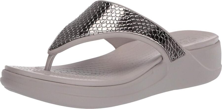 Crocs Monterey Metallic Wedge Flip Zilver US W5