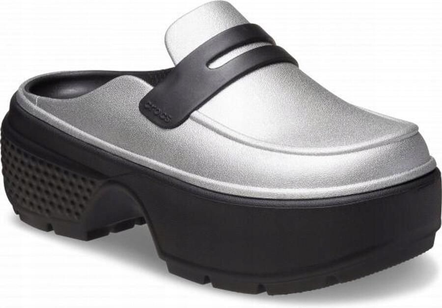 Crocs Stomp Serie Metallic Loafer Klomp Zilver Zwart Platform W9 M7