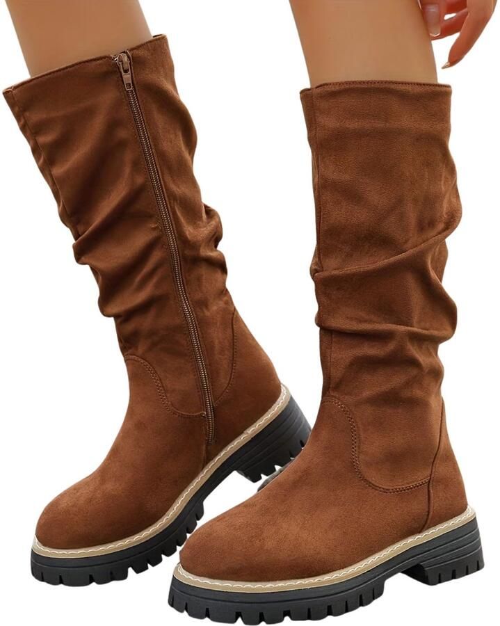 Currero Dames Cowboy Laarzen Hoge Hak Enkellaarzen Kniehoge Western Boots Chelsea Chocolade