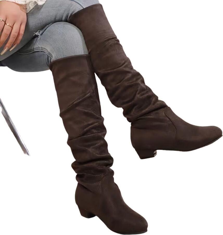 Currero Dames Cowboy Laarzen Hoge Hak Enkellaarzen Kniehoge Western Boots Chelsea Donkerbruin