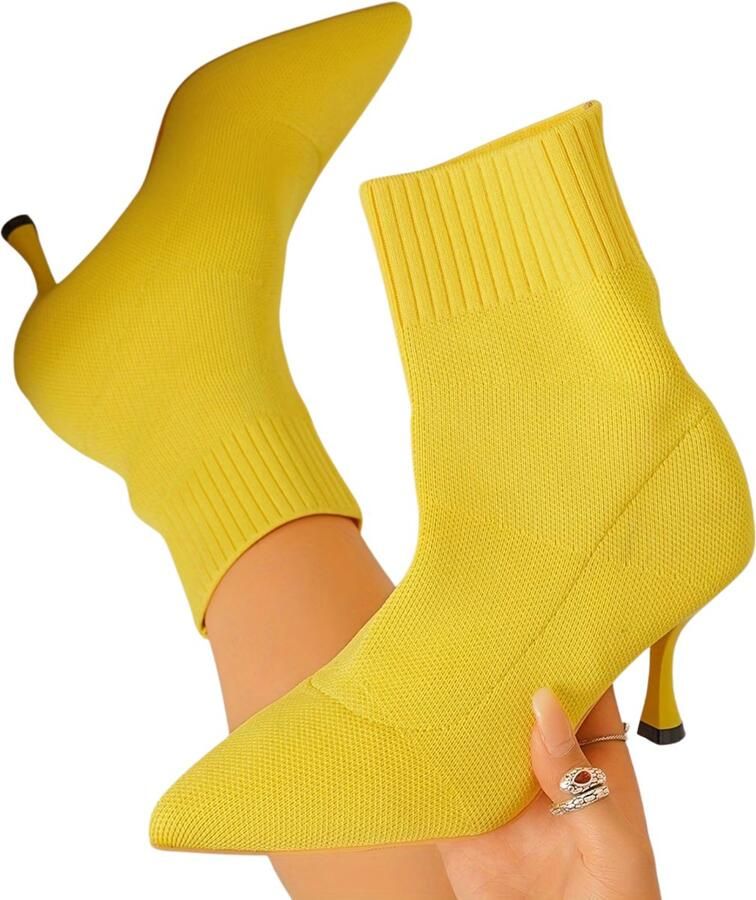 Currero Dames Cowboy Laarzen Hoge Hak Enkellaarzen Kniehoge Western Boots Chelsea Geel