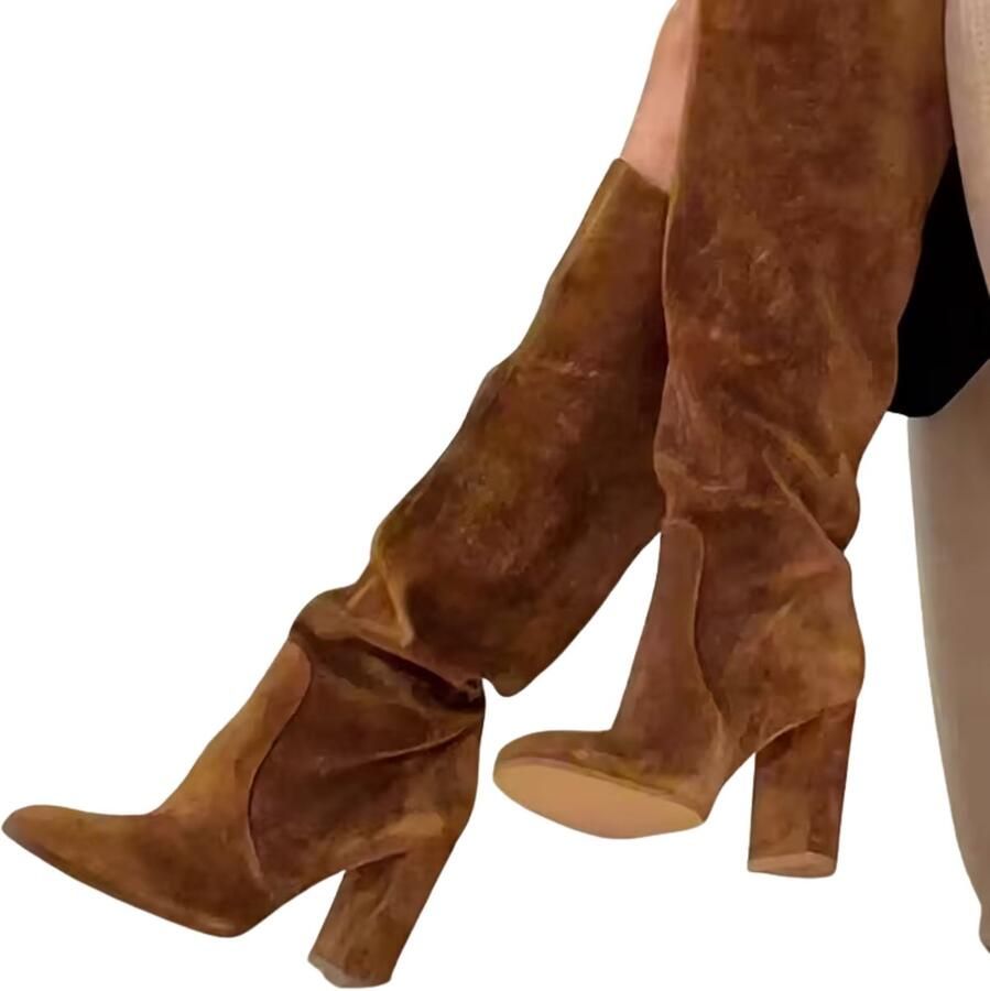 Currero Dames Cowboy Laarzen Hoge Hak Enkellaarzen Kniehoge Western Boots Chelsea Khaki