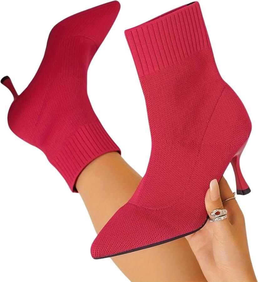 Currero Dames Cowboy Laarzen Hoge Hak Enkellaarzen Kniehoge Western Boots Chelsea Rood