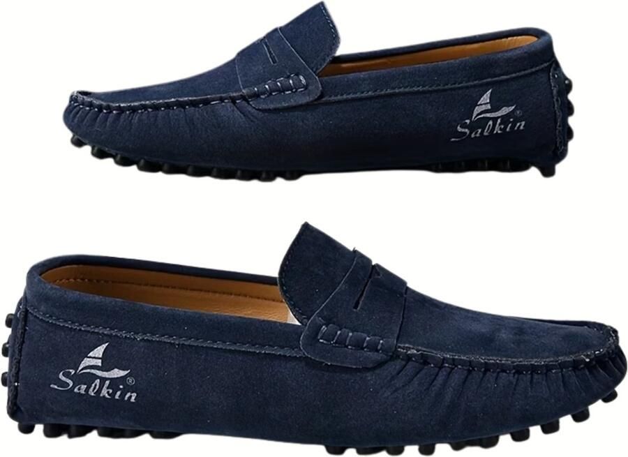 Currero Loafers Heren Met Hak Herenschoenen Instappers Schoenen Diepblauw