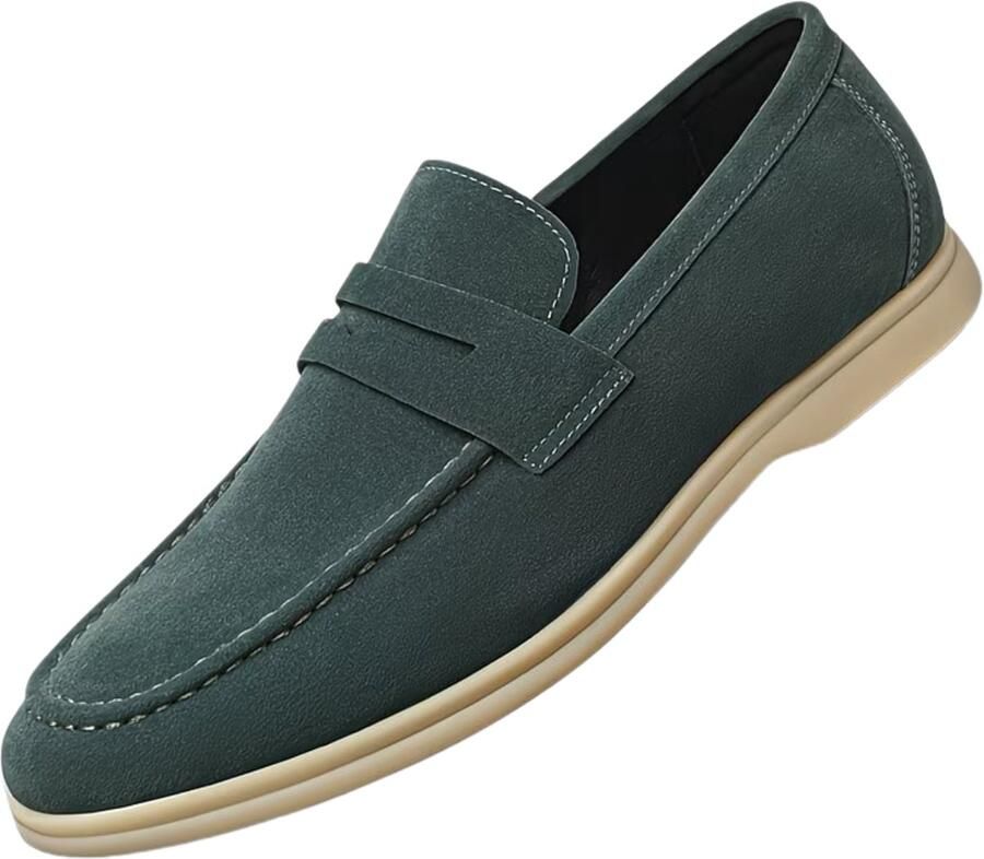 Currero Loafers Heren Met Hak Herenschoenen Instappers Schoenen Olijfgroen