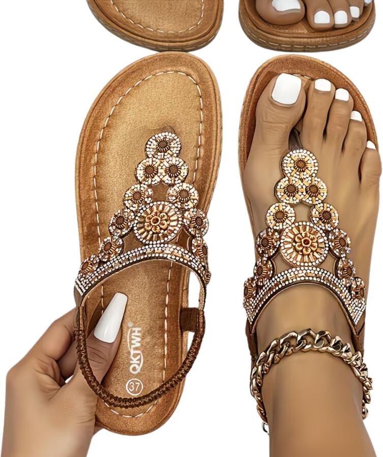 Currero Sandalen Dames Slippers Pantoffels Schoenen Badslippers Brons