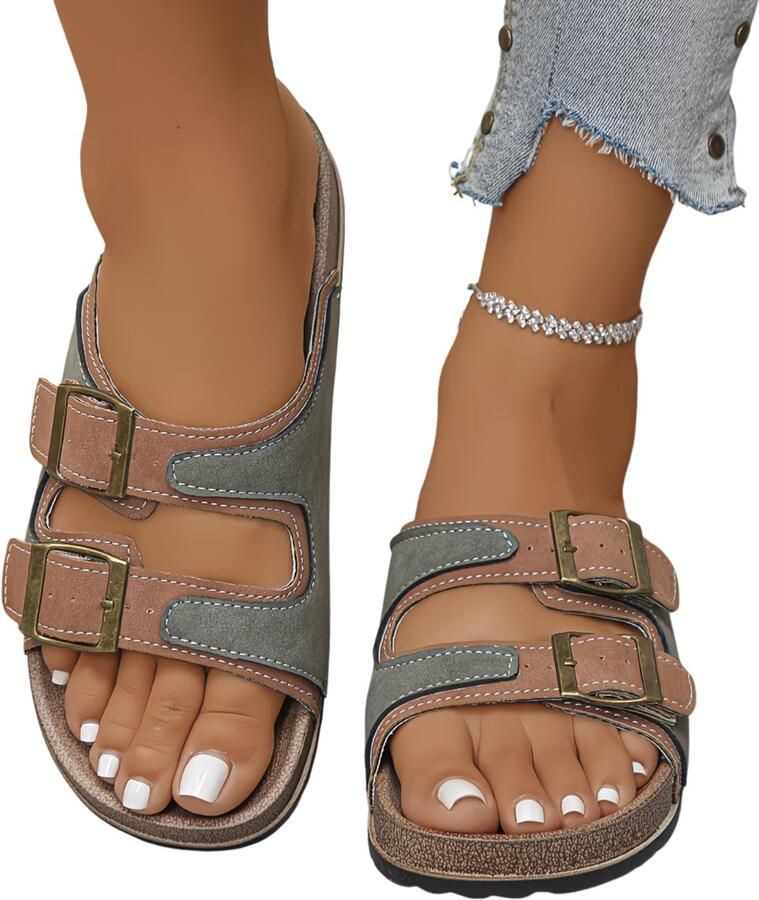 Currero Sandalen Dames Slippers Pantoffels Schoenen Badslippers Bruin