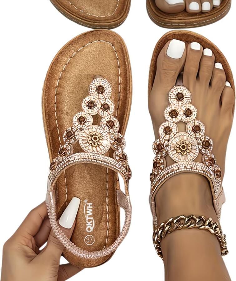 Currero Sandalen Dames Slippers Pantoffels Schoenen Badslippers Champagne