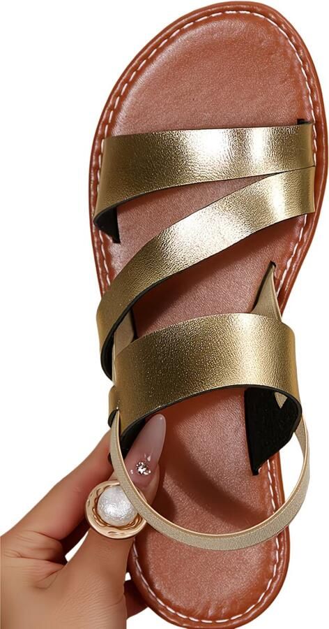 Currero Sandalen Dames Slippers Pantoffels Schoenen Badslippers Goud