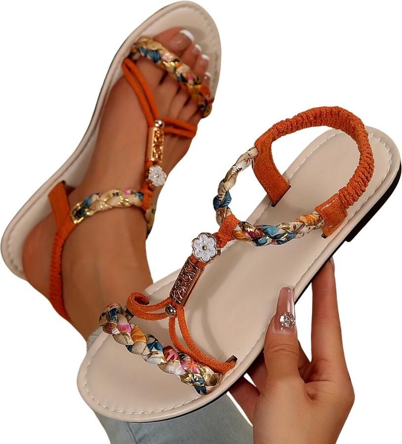 Currero Sandalen Dames Slippers Pantoffels Schoenen Badslippers Oranje-Rood