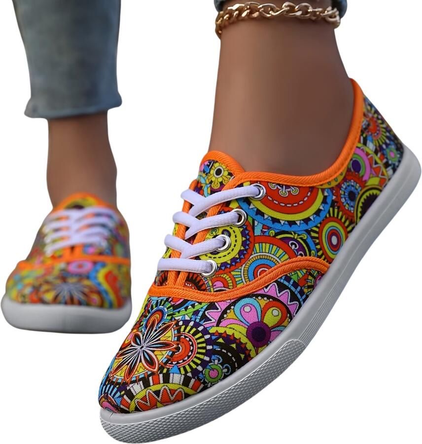 Currero Schoenen Dames Sneakers Comfortabel Slippers Casual Volwassenen Blauwe Bloemen