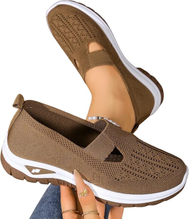 Currero Schoenen Dames Sneakers Comfortabel Slippers Casual Volwassenen Donkerbruin