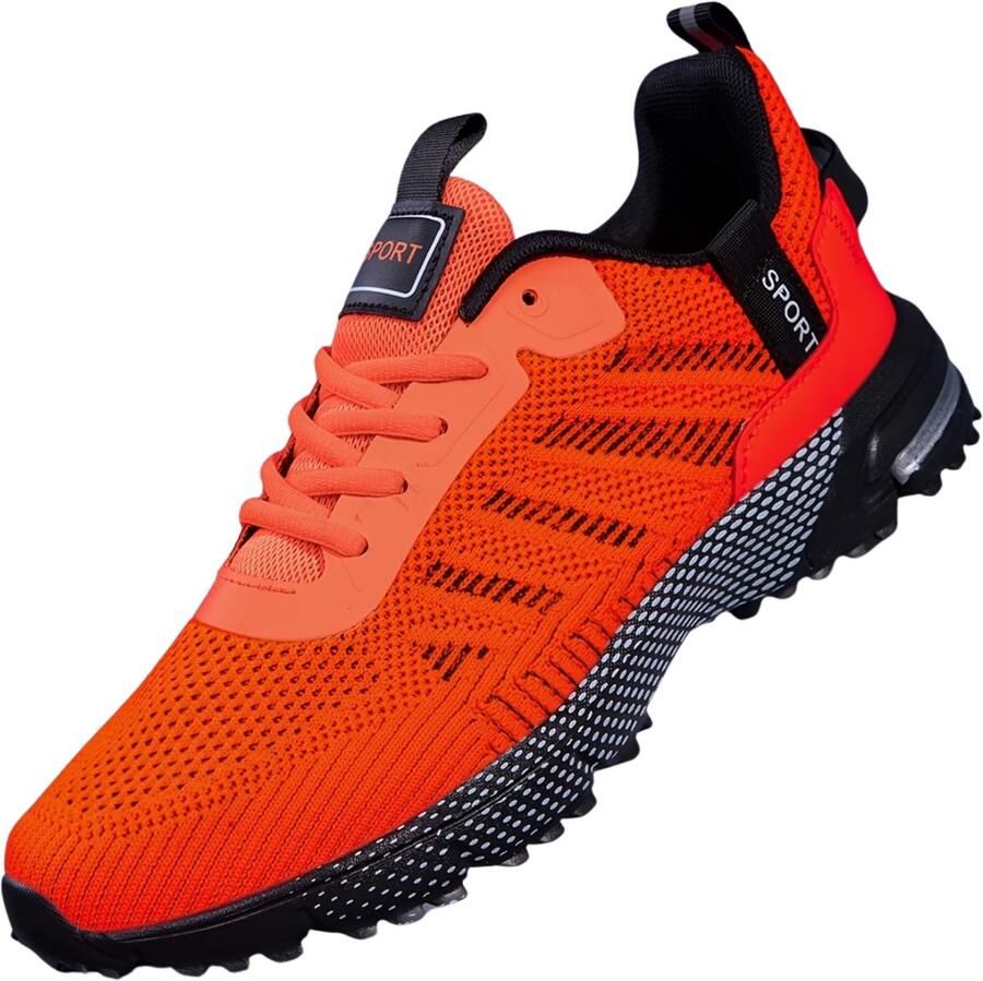 Currero Schoenen Heren Sneakers Comfortabel Wandelschoenen Casual Volwassenen Oranjerood