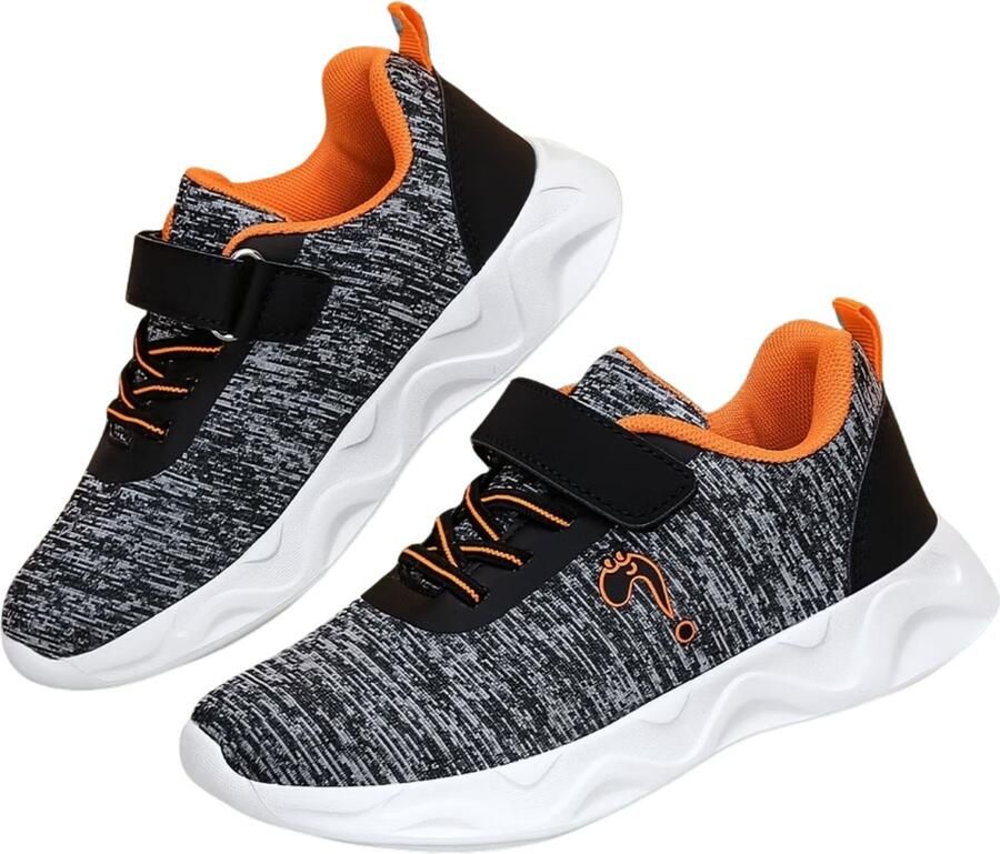 Currero Schoenen Meisjes Sneakers Comfortabel Wandelschoenen Casual Kinder Schoenen Grijs Oranje