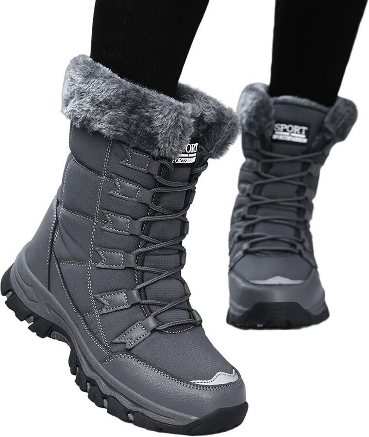 Currero Snowboots Dames Sneeuwlaarzen Dames Winterlaarzen Gevoerde Winterschoenen Waterdicht Antislip Zool Warm Gevoerd Wandellaarzen Winter Donkergrijs