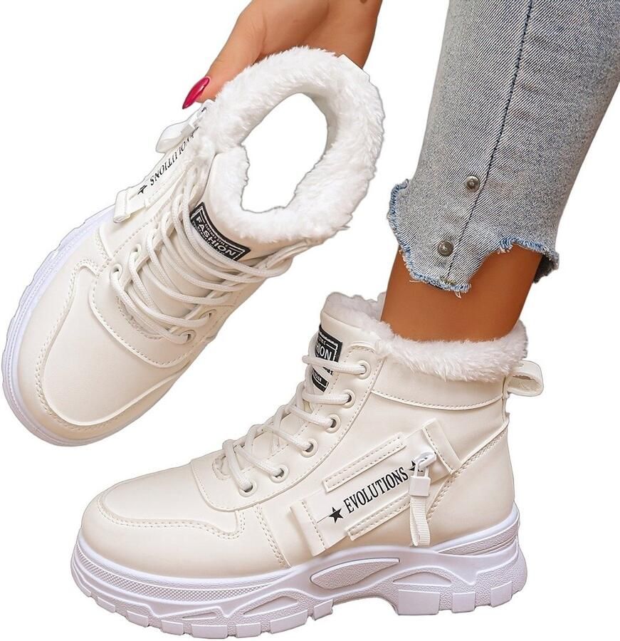 Currero Snowboots Dames Sneeuwlaarzen Dames Winterlaarzen Gevoerde Winterschoenen Waterdicht Antislip Zool Warm Gevoerd Wandellaarzen Winter Wit Breed