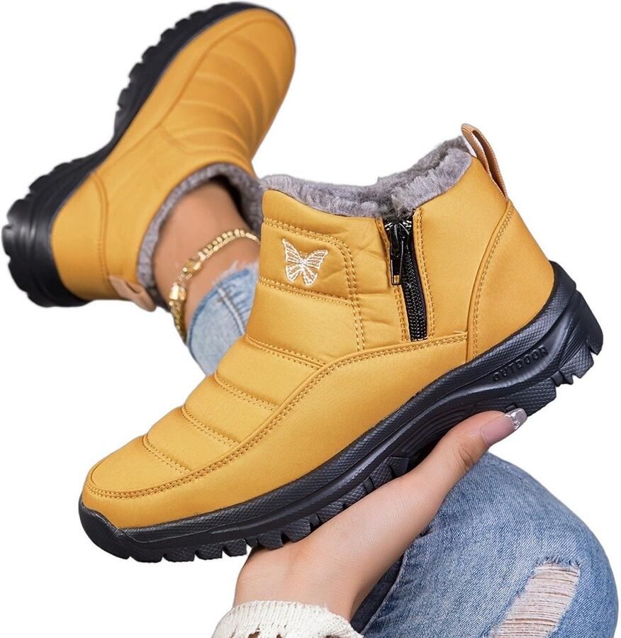Currero Snowboots Dames Sneeuwlaarzen Dames Winterlaarzen Gevoerde Winterschoenen Waterdicht Antislip Zool Warm Gevoerd Wandellaarzen Winter Geel
