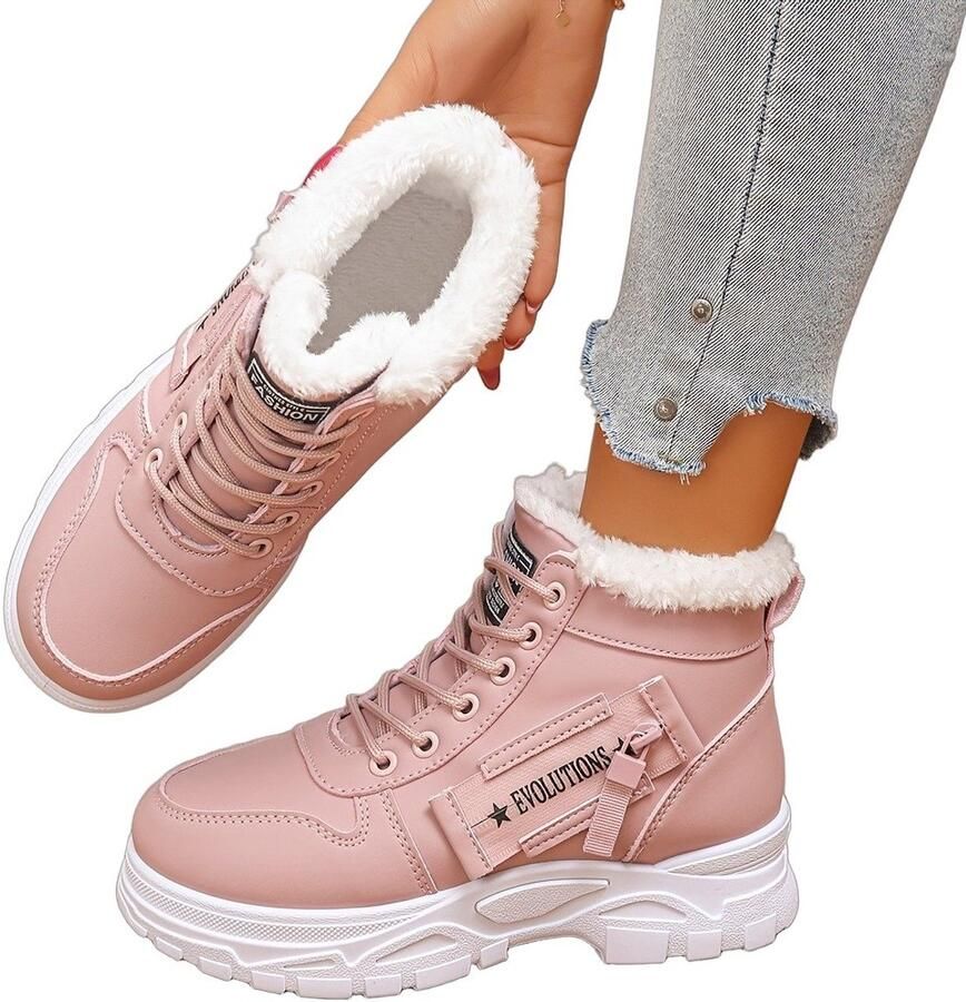 Currero Snowboots Dames Sneeuwlaarzen Dames Winterlaarzen Gevoerde Winterschoenen Waterdicht Antislip Zool Warm Gevoerd Wandellaarzen Winter Roze Breed