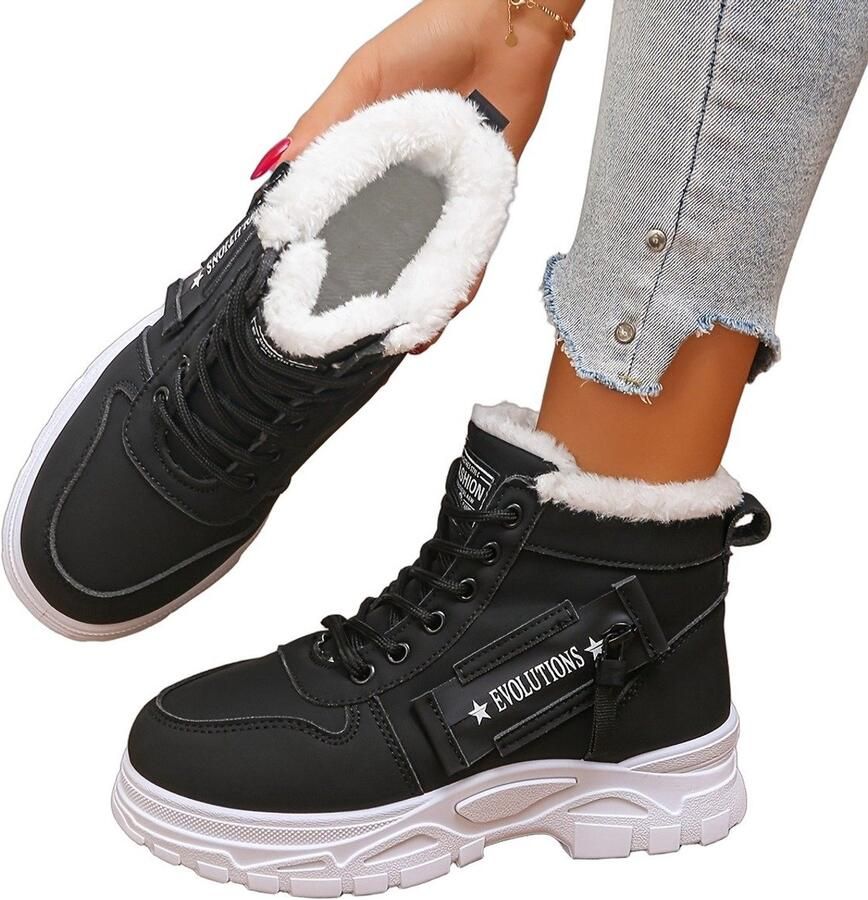 Currero Snowboots Dames Sneeuwlaarzen Dames Winterlaarzen Gevoerde Winterschoenen Waterdicht Antislip Zool Warm Gevoerd Wandellaarzen Winter Zwart Breed