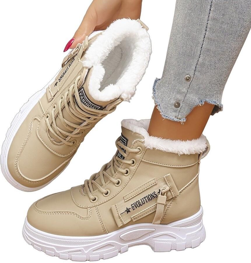 Currero Snowboots Dames Sneeuwlaarzen Dames Winterlaarzen Gevoerde Winterschoenen Waterdicht Antislip Zool Warm Gevoerd Wandellaarzen Winter Abrikoos Breed