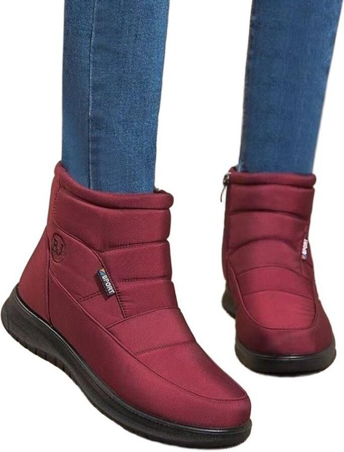 Currero Snowboots Dames Sneeuwlaarzen Dames Winterlaarzen Gevoerde Winterschoenen Waterdicht Antislip Zool Warm Gevoerd Wandellaarzen Winter Bordeauxrood