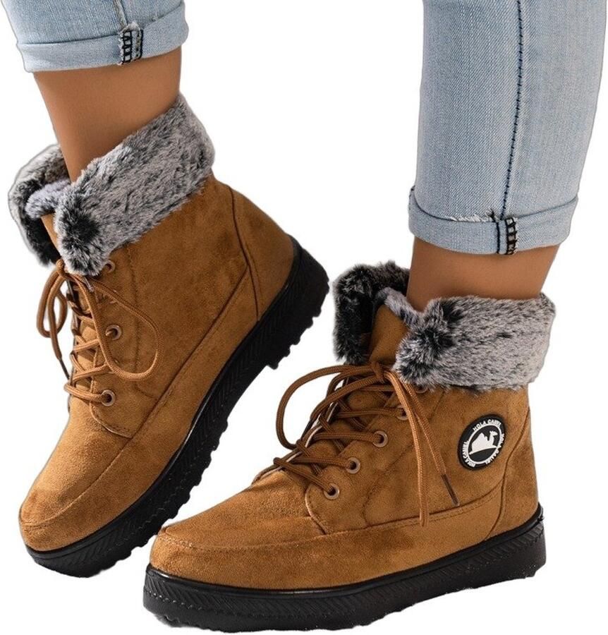 Currero Snowboots Dames Sneeuwlaarzen Dames Winterlaarzen Gevoerde Winterschoenen Waterdicht Antislip Zool Warm Gevoerd Wandellaarzen Winter Kaki