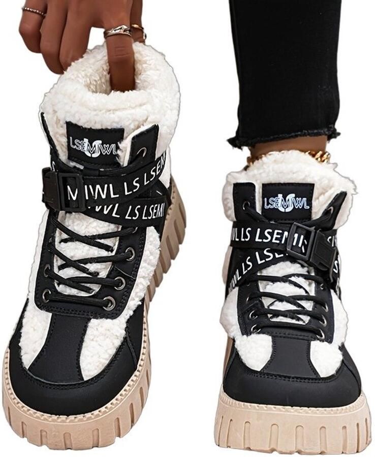 Currero Snowboots Dames Sneeuwlaarzen Dames Winterlaarzen Gevoerde Winterschoenen Waterdicht Antislip Zool Warm Gevoerd Wandellaarzen Winter Wit & Zwart