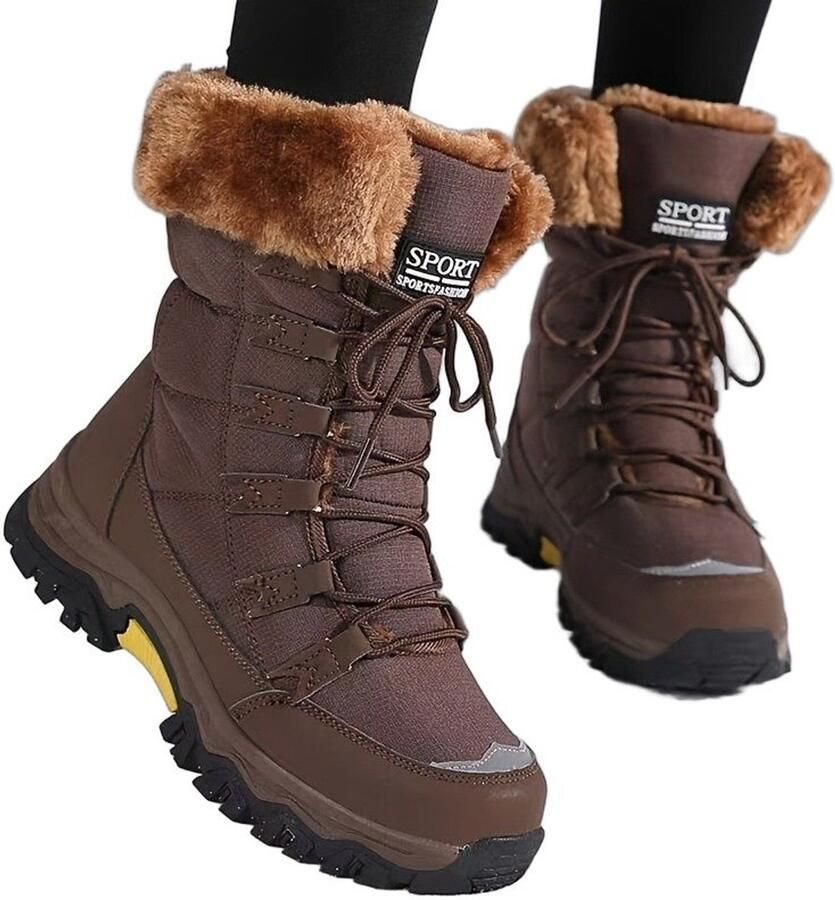Currero Snowboots Dames Sneeuwlaarzen Dames Winterlaarzen Gevoerde Winterschoenen Waterdicht Antislip Zool Warm Gevoerd Wandellaarzen Winter Koffie