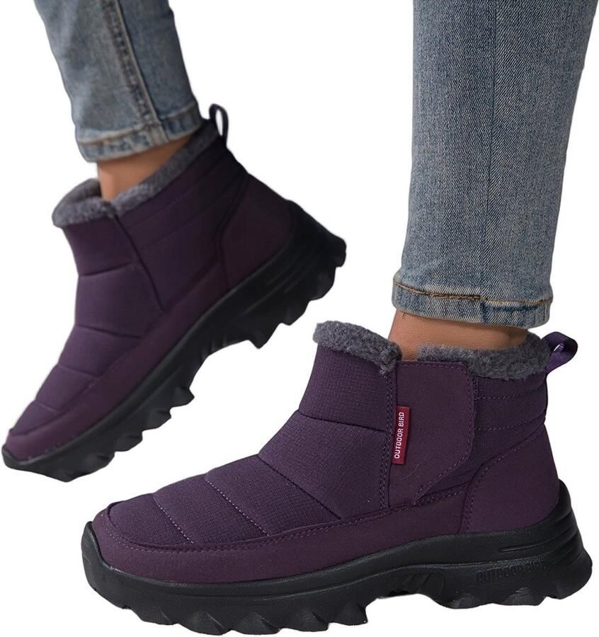 Currero Snowboots Heren Sneeuwlaarzen Heren Winterlaarzen Gevoerde Winterschoenen Waterdicht Antislip Zool Warm Gevoerd Wandellaarzen Winter Paars