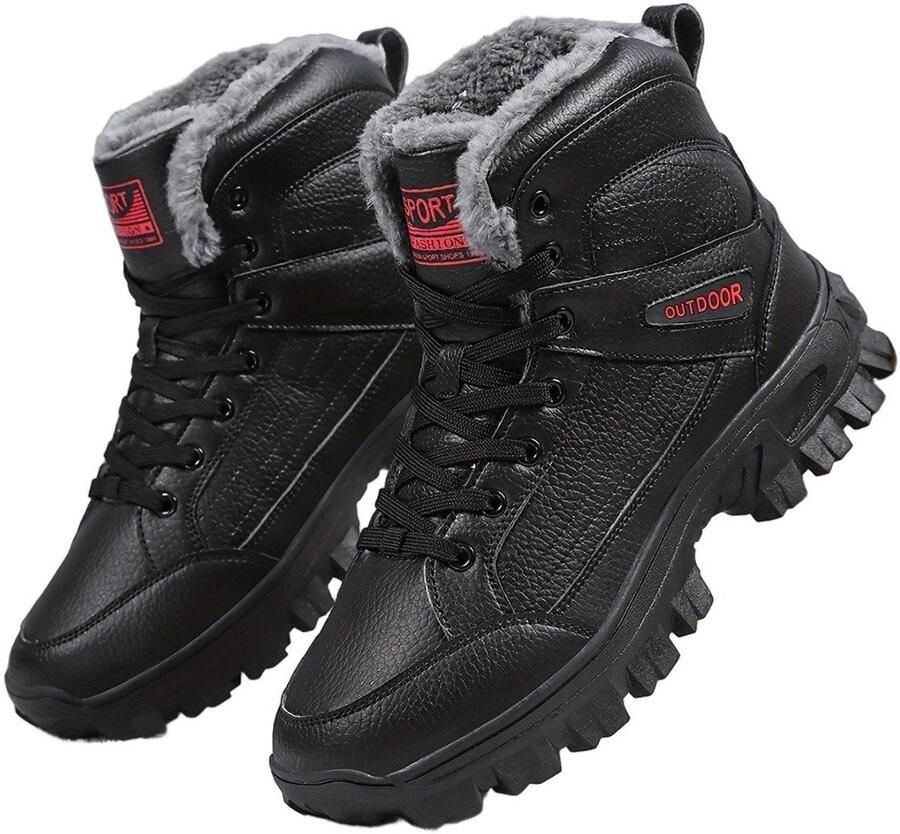 Currero Snowboots Heren Sneeuwlaarzen Heren Winterlaarzen Gevoerde Winterschoenen Waterdicht Antislip Zool Warm Gevoerd Wandellaarzen Winter Zwart & Rood