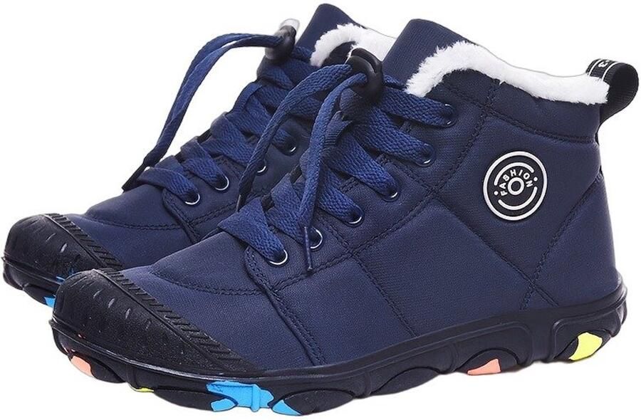 Currero Snowboots Jongens Sneeuwlaarzen Kinderen Winterlaarzen Jongens Gevoerde Winterschoenen Waterdicht Antislip Zool Warm Gevoerd Kinderlaarzen Donkerblauw