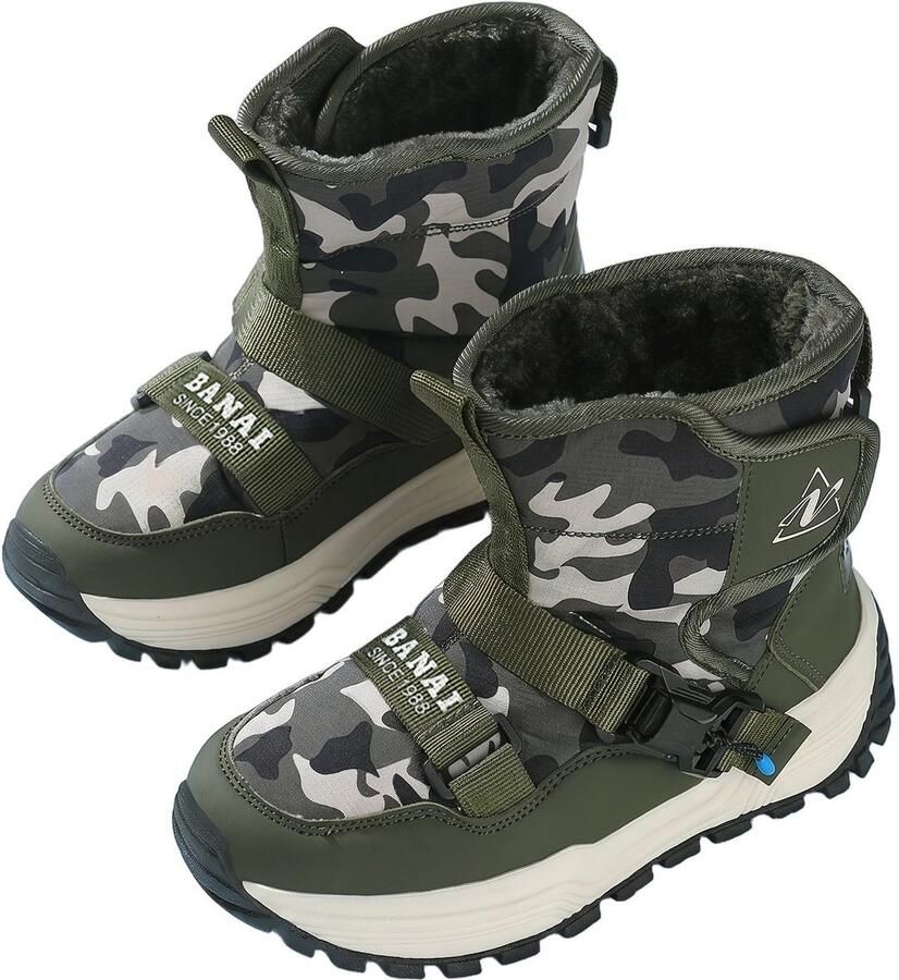 Currero Snowboots Jongens Sneeuwlaarzen Kinderen Winterlaarzen Jongens Gevoerde Winterschoenen Waterdicht Antislip Zool Warm Gevoerd Kinderlaarzen Groen