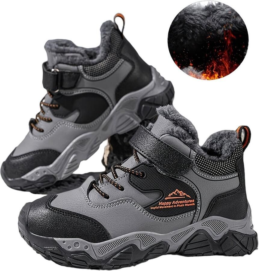 Currero Snowboots Jongens Sneeuwlaarzen Kinderen Winterlaarzen Jongens Gevoerde Winterschoenen Waterdicht Antislip Zool Warm Gevoerd Kinderlaarzen Lichtgrijs