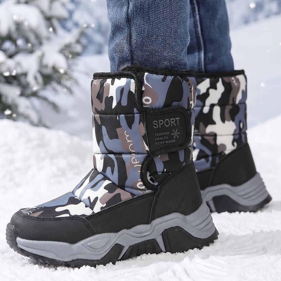 Currero Snowboots Jongens Sneeuwlaarzen Kinderen Winterlaarzen Jongens Gevoerde Winterschoenen Waterdicht Antislip Zool Warm Gevoerd Kinderlaarzen Tactisch Groen