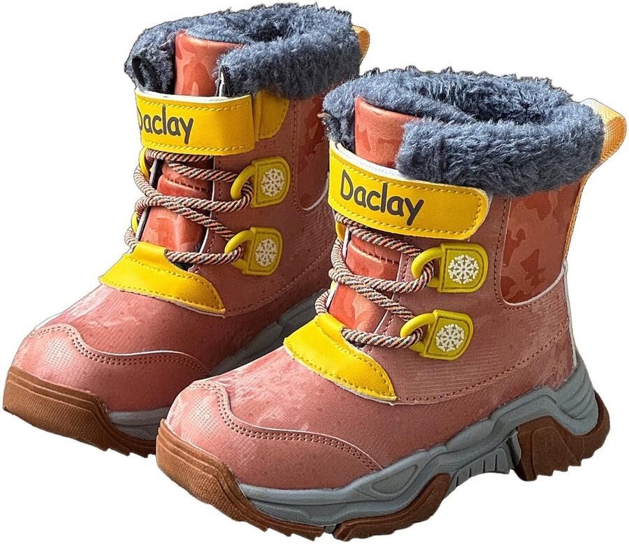 Currero Snowboots Jongens Sneeuwlaarzen Kinderen Winterlaarzen Jongens Gevoerde Winterschoenen Waterdicht Antislip Zool Warm Gevoerd Kinderlaarzen Donkerbruin