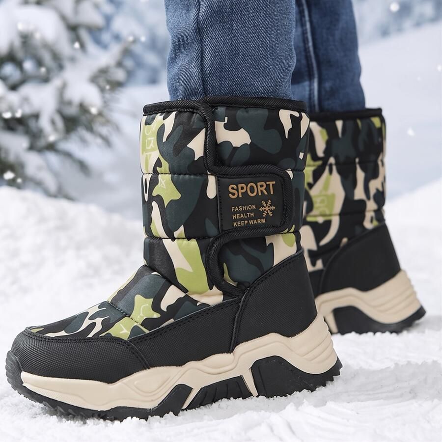 Currero Snowboots Jongens Sneeuwlaarzen Kinderen Winterlaarzen Jongens Gevoerde Winterschoenen Waterdicht Antislip Zool Warm Gevoerd Kinderlaarzen Tactisch Groen