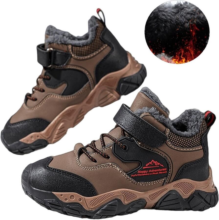 Currero Snowboots Jongens Sneeuwlaarzen Kinderen Winterlaarzen Jongens Gevoerde Winterschoenen Waterdicht Antislip Zool Warm Gevoerd Kinderlaarzen Bruin