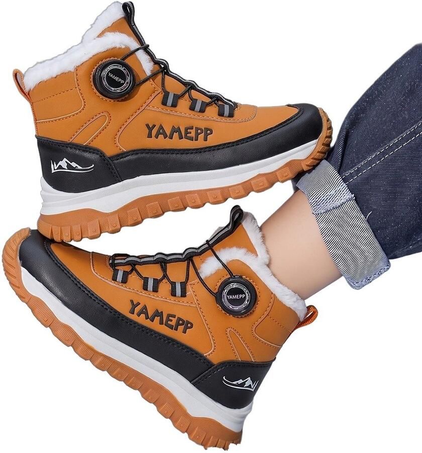 Currero Snowboots Meisjes Sneeuwlaarzen Kinderen Winterlaarzen Meisjes Gevoerde Winterschoenen Waterdicht Antislip Zool Warm Gevoerd Kinderlaarzen Bruin