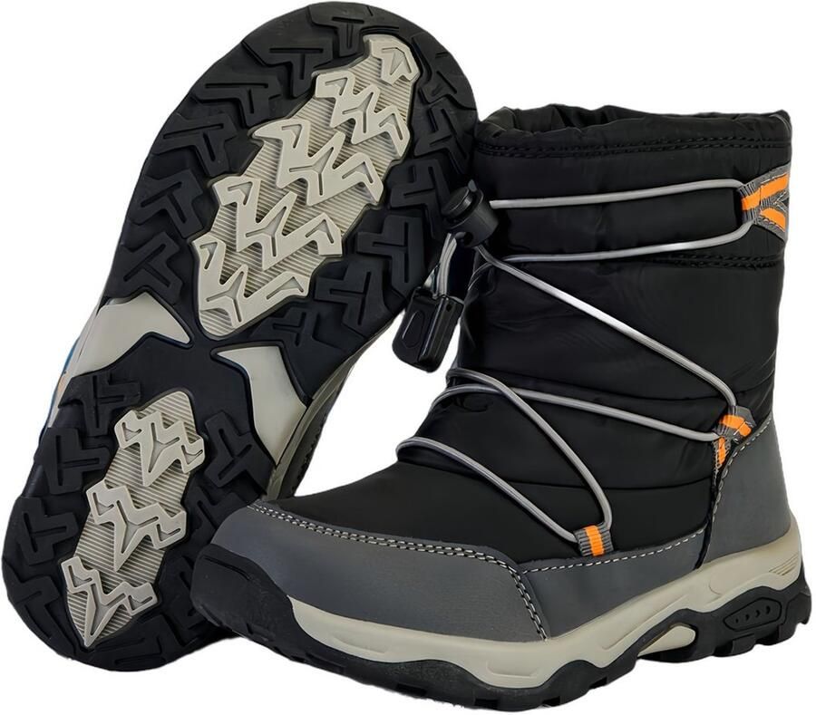 Currero Snowboots Meisjes Sneeuwlaarzen Kinderen Winterlaarzen Meisjes Gevoerde Winterschoenen Waterdicht Antislip Zool Warm Gevoerd Kinderlaarzen Zwart & Oranje
