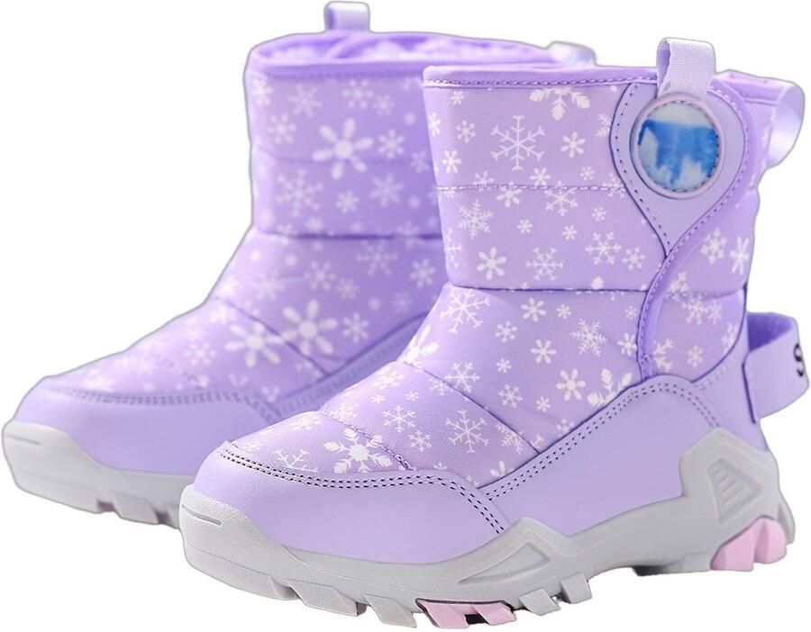 Currero Snowboots Meisjes Sneeuwlaarzen Kinderen Winterlaarzen Meisjes Gevoerde Winterschoenen Waterdicht Antislip Zool Warm Gevoerd Kinderlaarzen Lichtpaars
