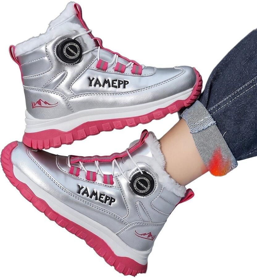 Currero Snowboots Meisjes Sneeuwlaarzen Kinderen Winterlaarzen Meisjes Gevoerde Winterschoenen Waterdicht Antislip Zool Warm Gevoerd Kinderlaarzen Zilver Poeder