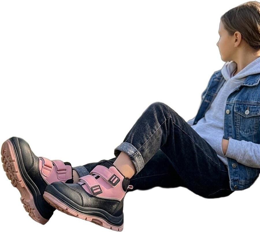 Currero Snowboots Meisjes Sneeuwlaarzen Kinderen Winterlaarzen Meisjes Gevoerde Winterschoenen Waterdicht Antislip Zool Warm Gevoerd Kinderlaarzen Roze & Zwart