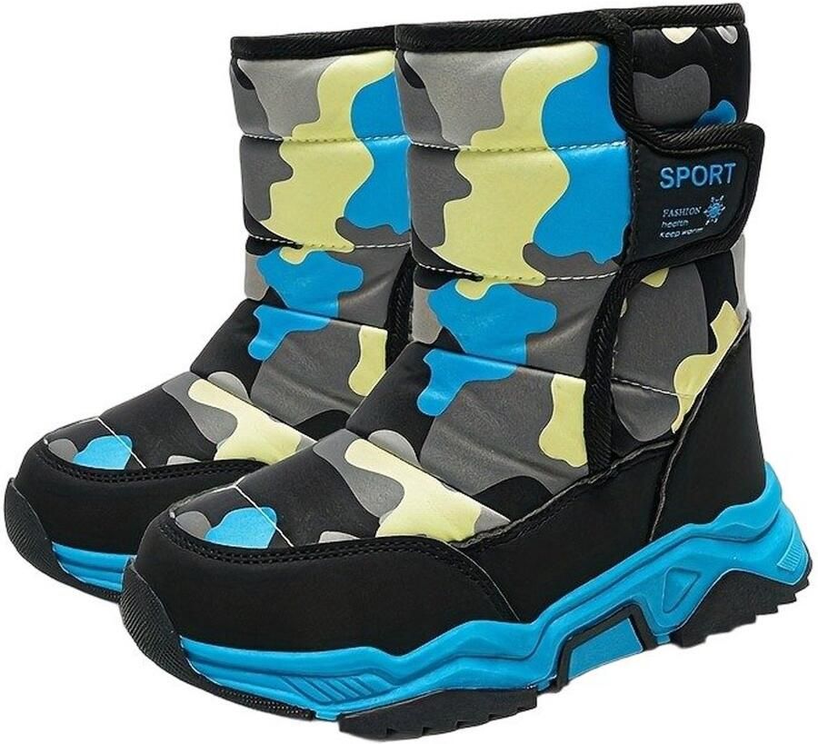 Currero Snowboots Meisjes Sneeuwlaarzen Kinderen Winterlaarzen Meisjes Gevoerde Winterschoenen Waterdicht Antislip Zool Warm Gevoerd Kinderlaarzen Zwart & Blauw
