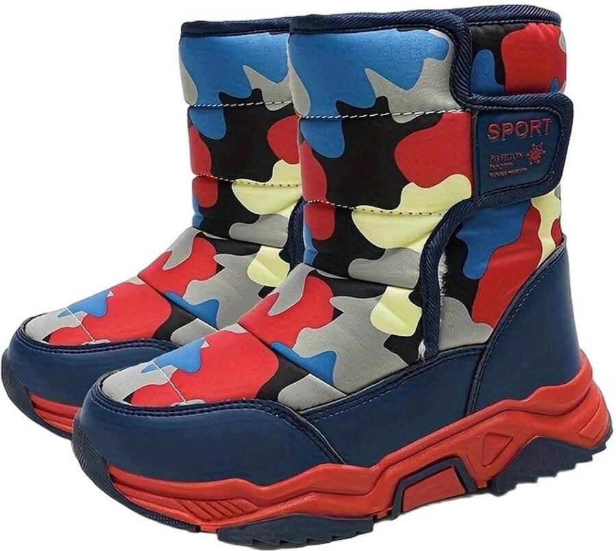 Currero Snowboots Meisjes Sneeuwlaarzen Kinderen Winterlaarzen Meisjes Gevoerde Winterschoenen Waterdicht Antislip Zool Warm Gevoerd Kinderlaarzen Blauw & Rood
