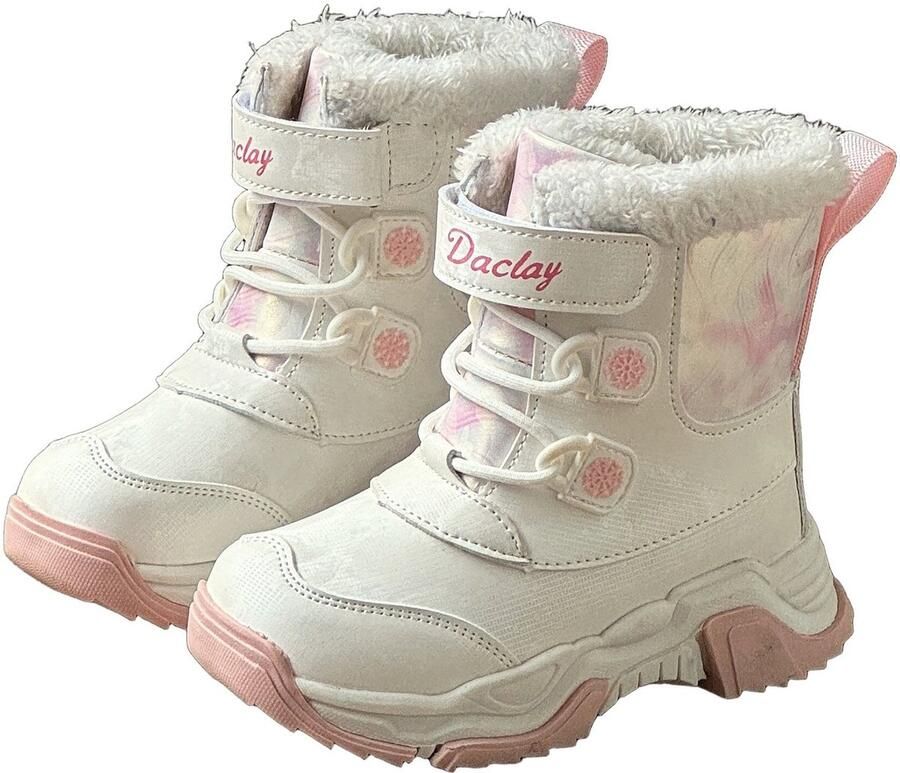 Currero Snowboots Meisjes Sneeuwlaarzen Kinderen Winterlaarzen Meisjes Gevoerde Winterschoenen Waterdicht Antislip Zool Warm Gevoerd Kinderlaarzen Wit