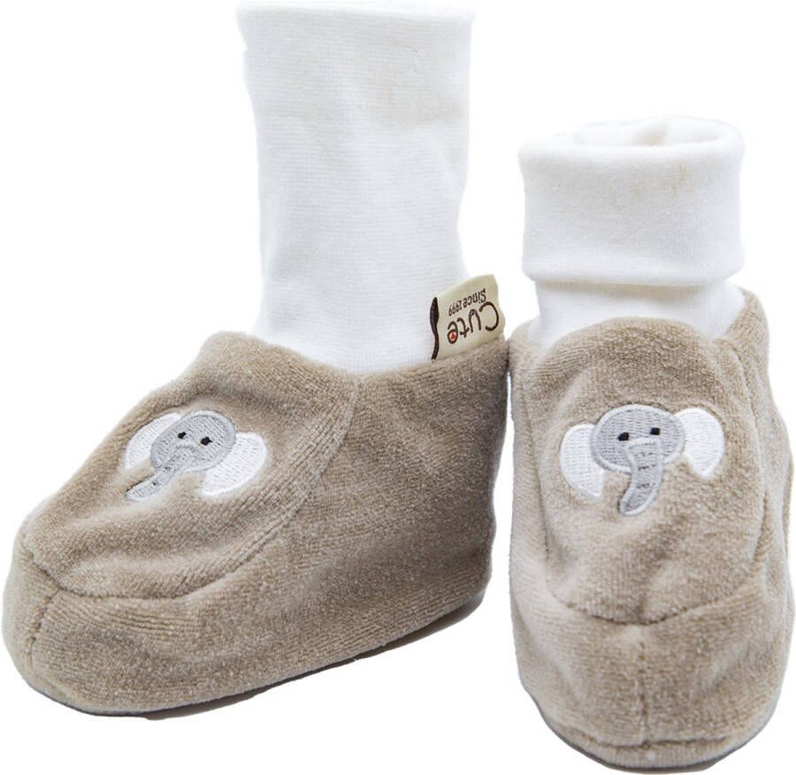 Cute since 1999 Organisch Geborduurde Babyschoentjes Grijze olifant