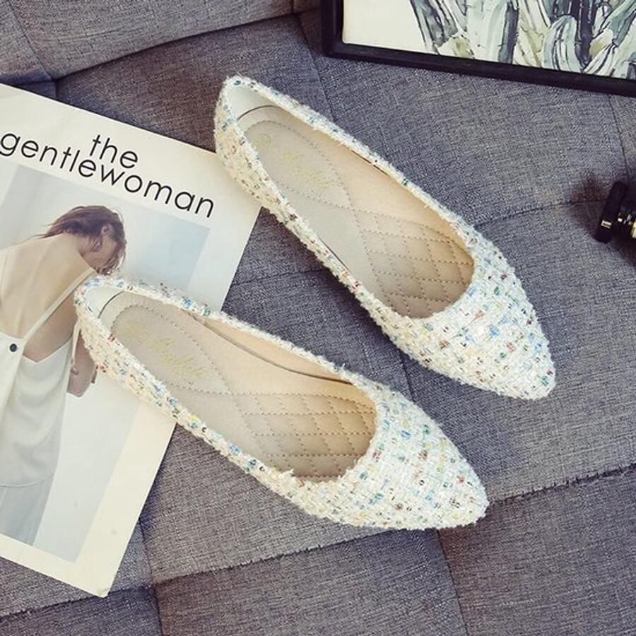 Dailygoody Vrouwen Ballet Flats Slip on Dress Pumps Wit Dolly Schoenen
