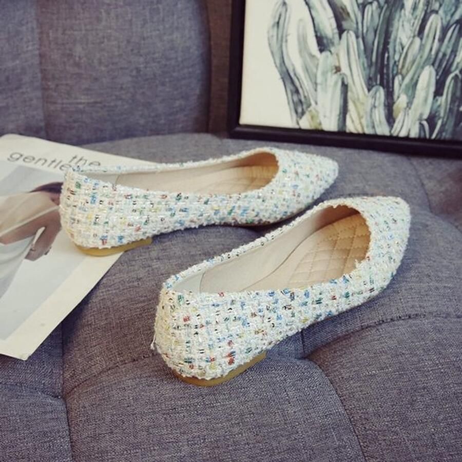Dailygoody Vrouwen Ballet Flats Slip on Dress Pumps Wit Dolly